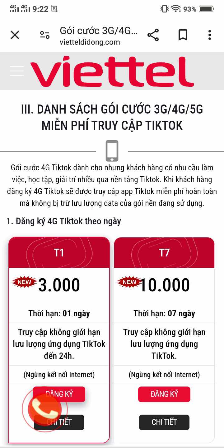 Danh sách gói cước 3G/4G/5G miễn phí truy cập TikTok
