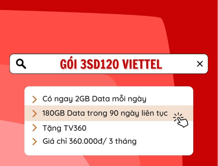 Đăng ký 4G Viettel 60GB/tháng: 3SD120